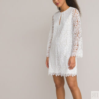 Платье Короткое с вышивкой и длинными рукавами 44 белый