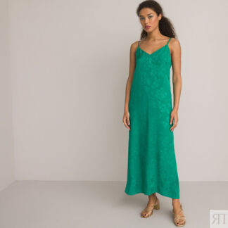 Платье Длинное в стиле нижнего белья тонкие бретели 40 зеленый