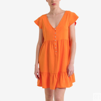 Платье Укороченное с короткими рукавами S оранжевый