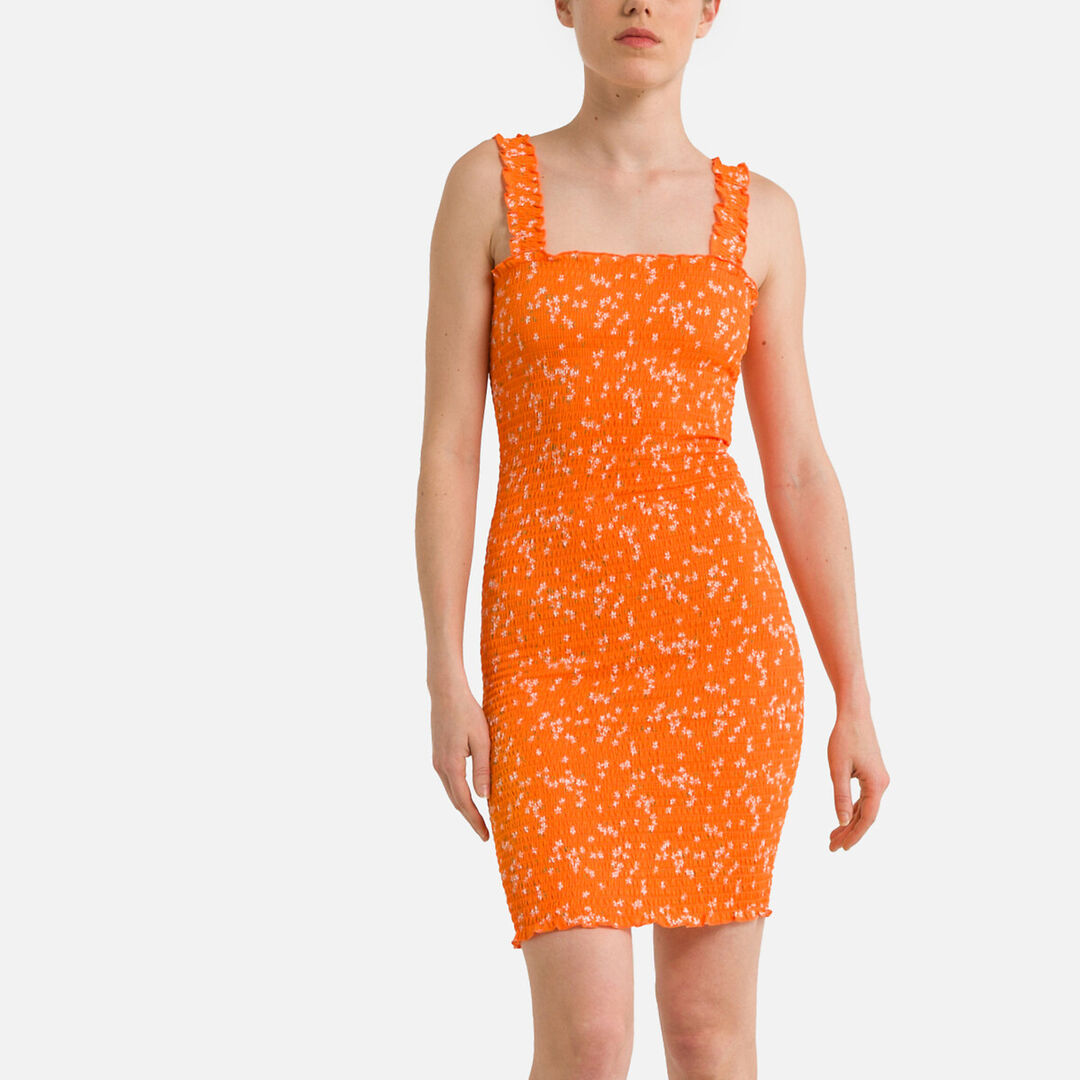 Платье Короткое с принтом с квадратным вырезом XS оранжевый