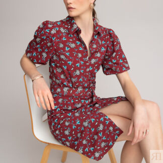 Платье-рубашка С цветочным принтом с короткими рукавами 46 красный