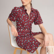 Платье-рубашка С цветочным принтом с короткими рукавами 46 красный