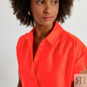 Платье-рубашка длинное изо льна  XXL оранжевый