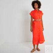 Платье-рубашка длинное изо льна  XXL оранжевый