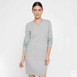 Платье-пуловер короткое круглый вырез прямой покрой  XS серый