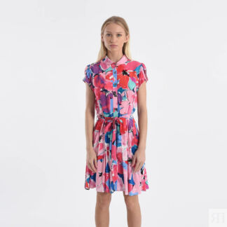 Платье-рубашка С цветочным принтом XS розовый