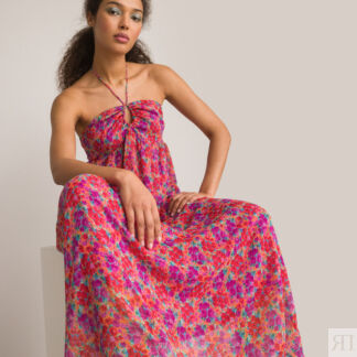 Платье-бюстье С цветочным принтом длина миди 34 52 разноцветный