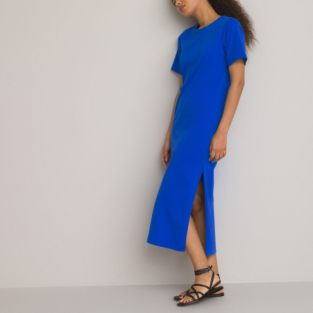 Платье-футболка Длинное с круглым вырезом и короткими рукавами XS синий