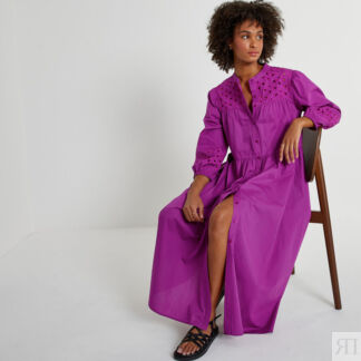 Платье длинное расклешенное с вышивкой  42 фиолетовый