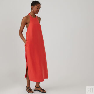 Платье без рукавов длинное из лиоцелла и льна  56 оранжевый