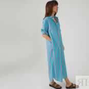 Длинное платье-рубашка макси из хлопковой вуали  44 синий