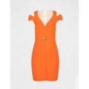Платье Короткое приталенное V-образный вырез без рукавов 42 оранжевый