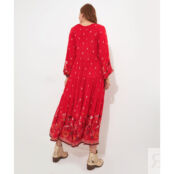 Платье длинное богемное с круглым вырезом  50 красный
