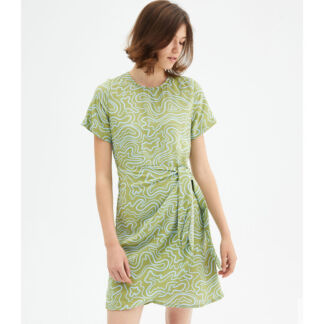 Платье С запахом короткими рукавами и принтом S зеленый