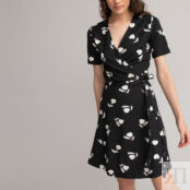 Платье С запахом и цветочным принтом короткие рукава XL черный