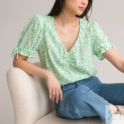 Блузка С V-образным вырезом цветочным рисунком и короткими рукавами 44 (FR)