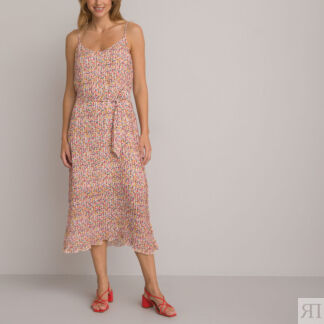 Платье С плиссировкой тонкие бретели цветочный принт 44 разноцветный