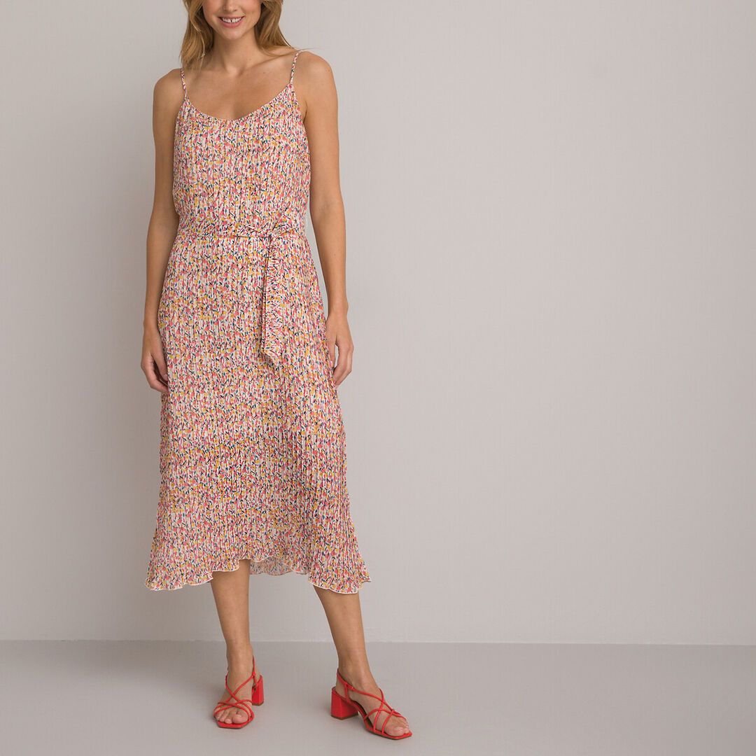 Платье С плиссировкой тонкие бретели цветочный принт 44 разноцветный