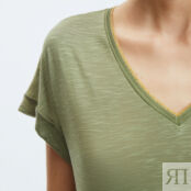 Платье-футболка длинное V-образный вырез с блестящей окантовкой  S зеленый