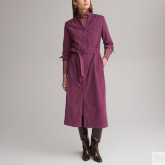 Платье прямое из рифленого велюра длинные рукава  54 фиолетовый