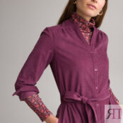 Платье прямое из рифленого велюра длинные рукава  44 фиолетовый