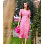 Платье Длинное с V-образным вырезом и принтом 42 розовый