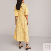 Платье Длинное с V-образным вырезом короткими рукавами с напуском 40 желтый