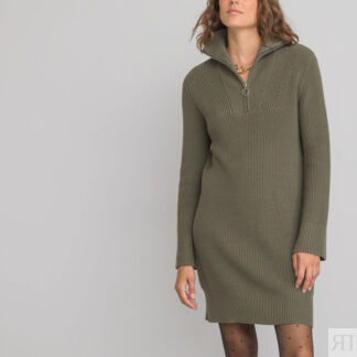 Платье-пуловер Короткое с воротником-стойкой длинные рукава XXL зеленый