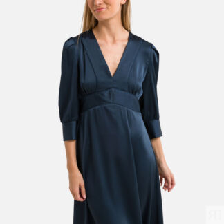 Платье длинное бархатистое рукава 34  2(M) синий