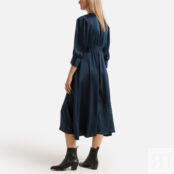 Платье длинное бархатистое рукава 34  1(S) синий