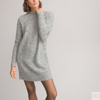 Платье-пуловер короткое длинные рукава из смешанной шерсти  XXL серый