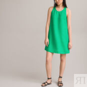Платье Короткое без рукавов 100 лен 46 зеленый