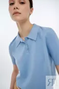 Укороченная футболка-поло голубая  YouStore